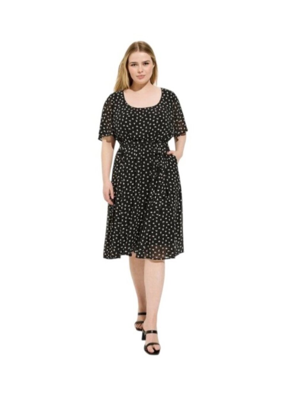 Torrid Midi Chiffon Flutter Hi-Low Dress AFly Birds Deep Black Size 3X Boho Cute